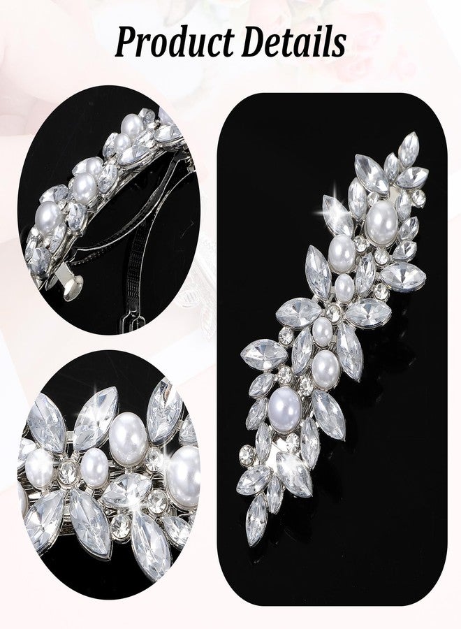 MBAIYO 2Pcs Pearl Hair Clips for Women, Silver Bridal Barrettes Vintage Wedding Hairpins Silver Sparkly Crystal Hair Clips for Bridal Brides Wedding - Image 2